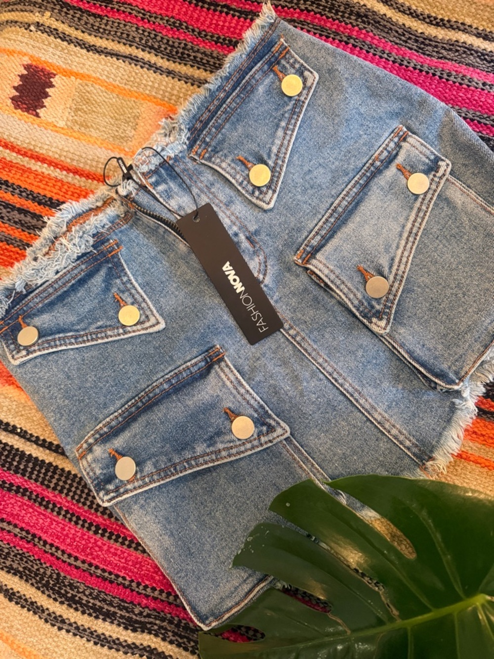 Fashion Nova Light Blue Denim Mini Skirt with Patch Pockets